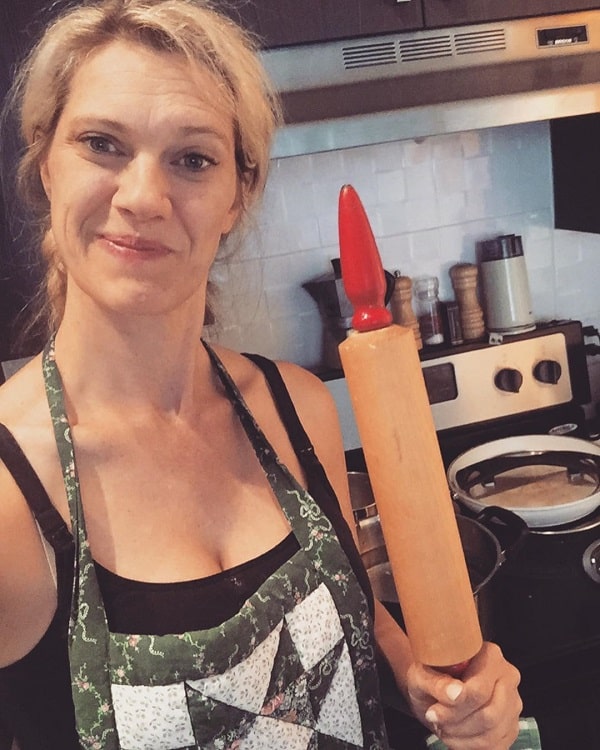 Heather Doerksen working in a kitchen.